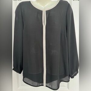 Vince Camuto Women's Black Blouse with White Trim Size M